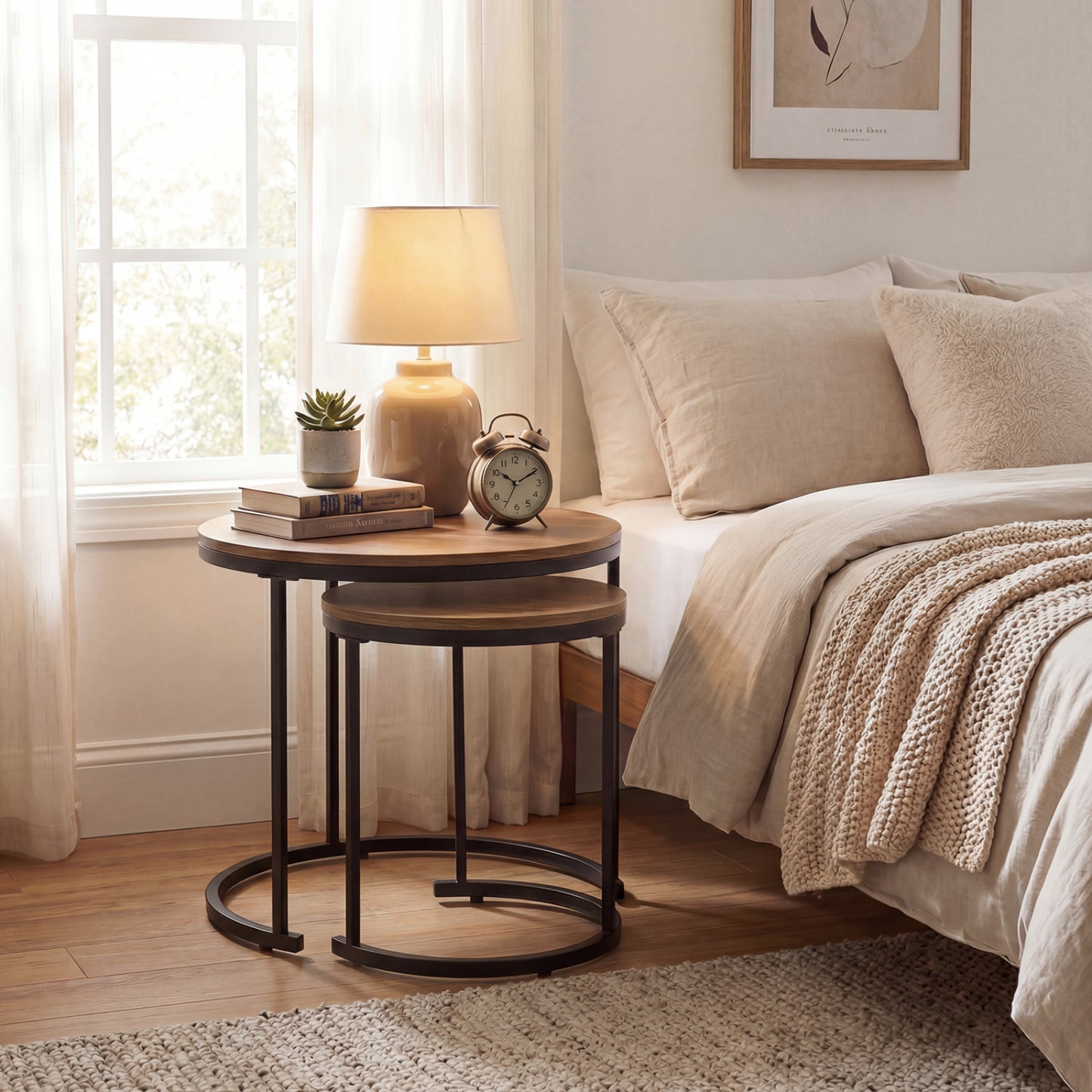Set Of 2 Modern Round Stacking Nesting Coffee Tables, Brown Coffee Tables at Gallery Canada