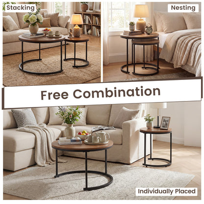 Set Of 2 Modern Round Stacking Nesting Coffee Tables, Brown Coffee Tables at Gallery Canada