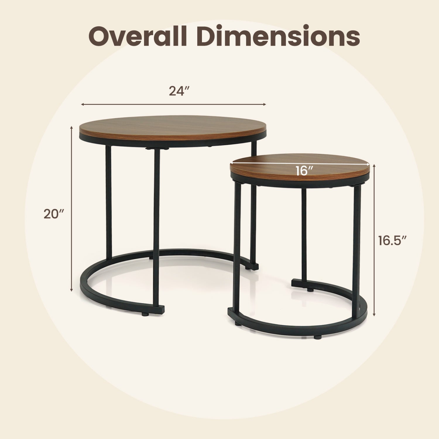 Set Of 2 Modern Round Stacking Nesting Coffee Tables, Brown Coffee Tables at Gallery Canada