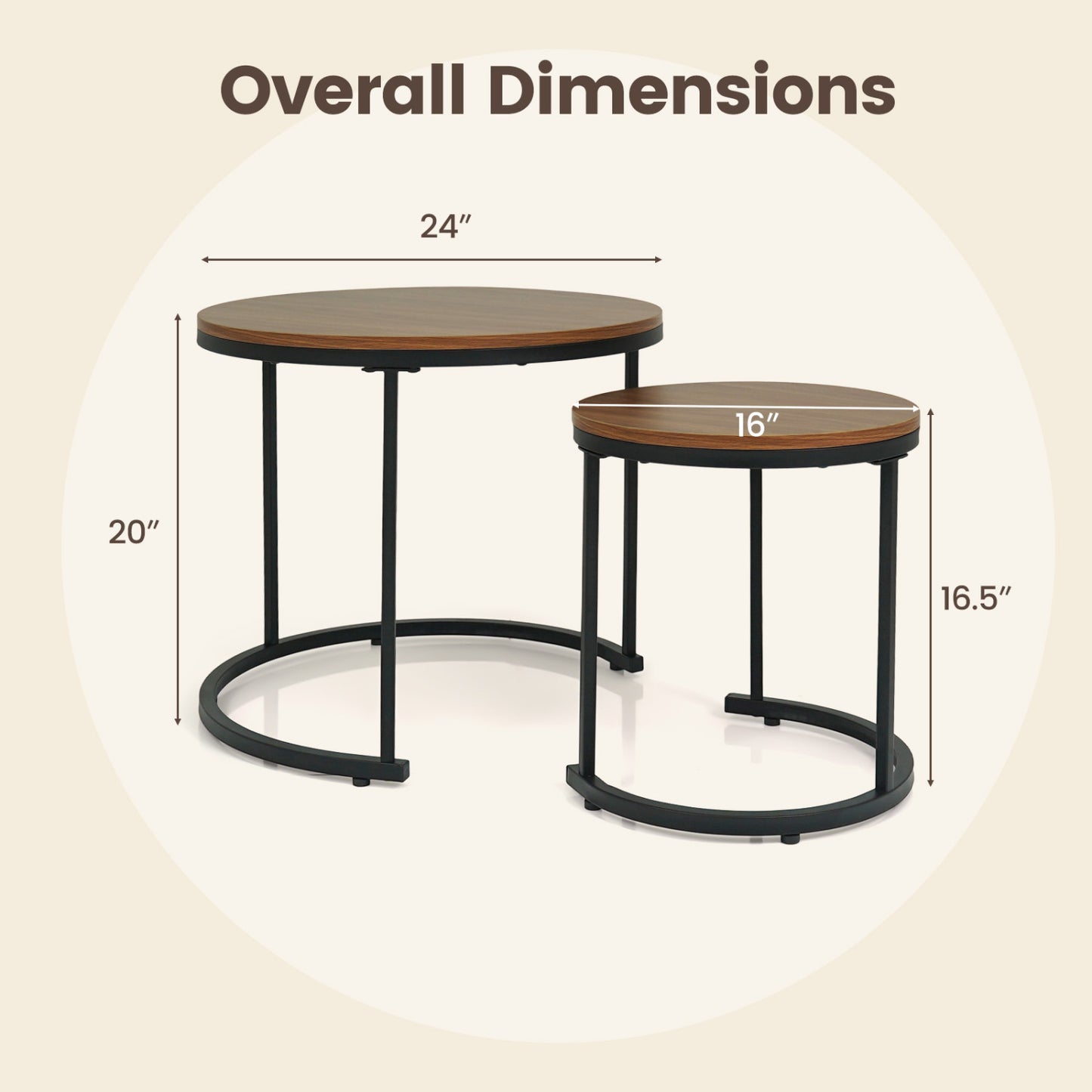 Set Of 2 Modern Round Stacking Nesting Coffee Tables, Brown Coffee Tables at Gallery Canada