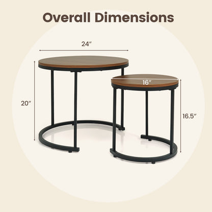 Set Of 2 Modern Round Stacking Nesting Coffee Tables, Brown Coffee Tables at Gallery Canada