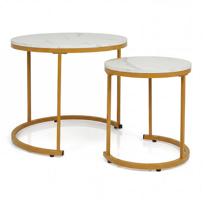 Ensemble de 2 tables basses rondes modernes empilables et gigognes, dorées