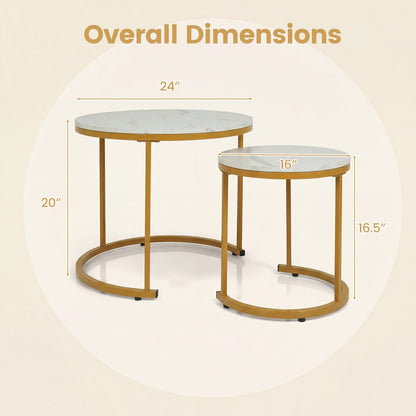 Ensemble de 2 tables basses rondes modernes empilables et gigognes, dorées