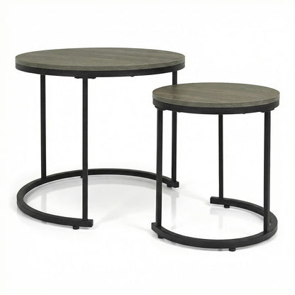 Modern Round Stacking Nesting Coffee Tables, Set of 2, Oak Coffee Tables Oak at Gallery Canada
