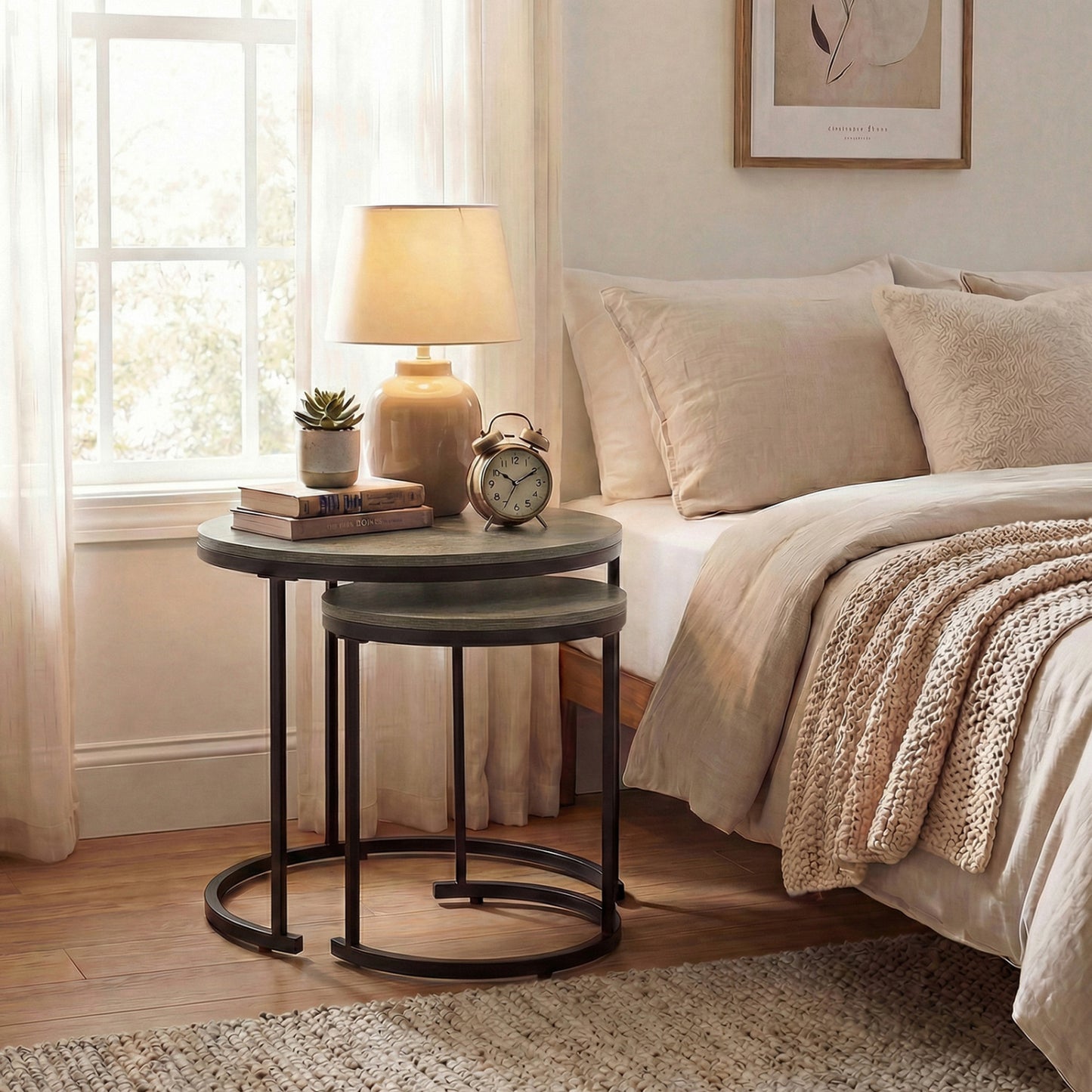 Modern Round Stacking Nesting Coffee Tables, Set of 2, Oak Coffee Tables at Gallery Canada