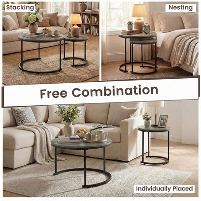 Modern Round Stacking Nesting Coffee Tables, Set of 2, Oak Coffee Tables at Gallery Canada