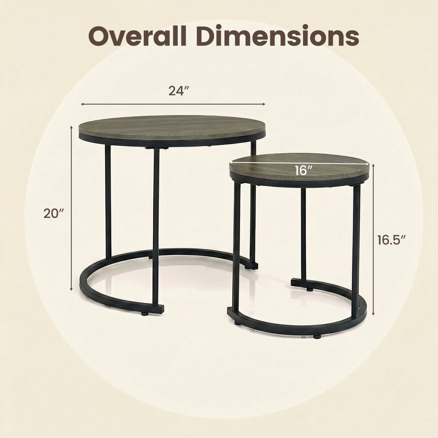 Modern Round Stacking Nesting Coffee Tables, Set of 2, Oak Coffee Tables at Gallery Canada