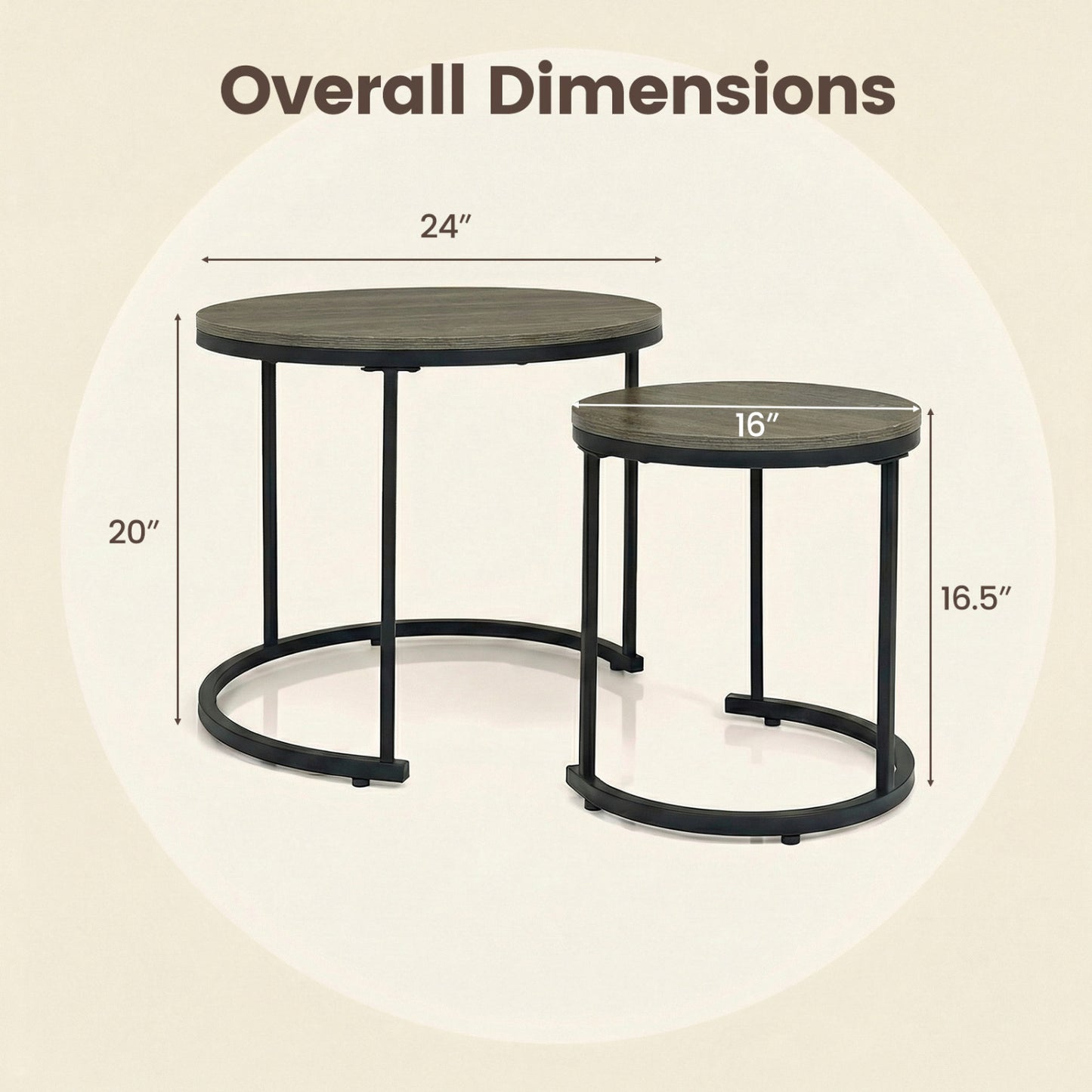 Modern Round Stacking Nesting Coffee Tables, Set of 2, Oak Coffee Tables at Gallery Canada