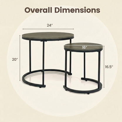 Modern Round Stacking Nesting Coffee Tables, Set of 2, Oak Coffee Tables at Gallery Canada