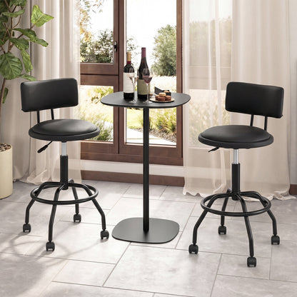 Set Of 2 Swivel Adjustable Bar Stools, Black