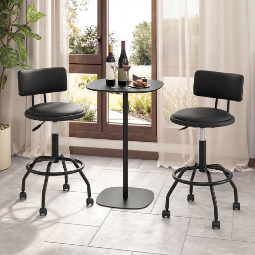 Set Of 2 Swivel Adjustable Bar Stools, Black