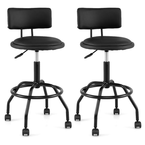Set Of 2 Swivel Adjustable Bar Stools, Black