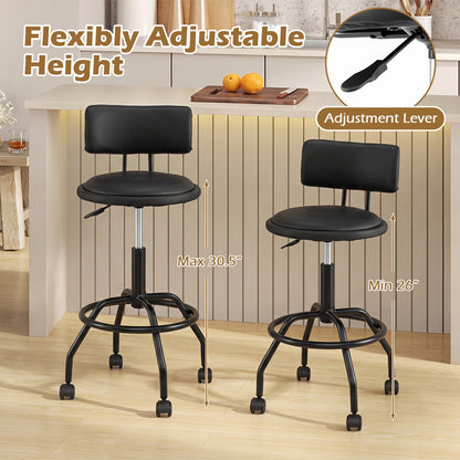 Set Of 2 Swivel Adjustable Bar Stools, Black