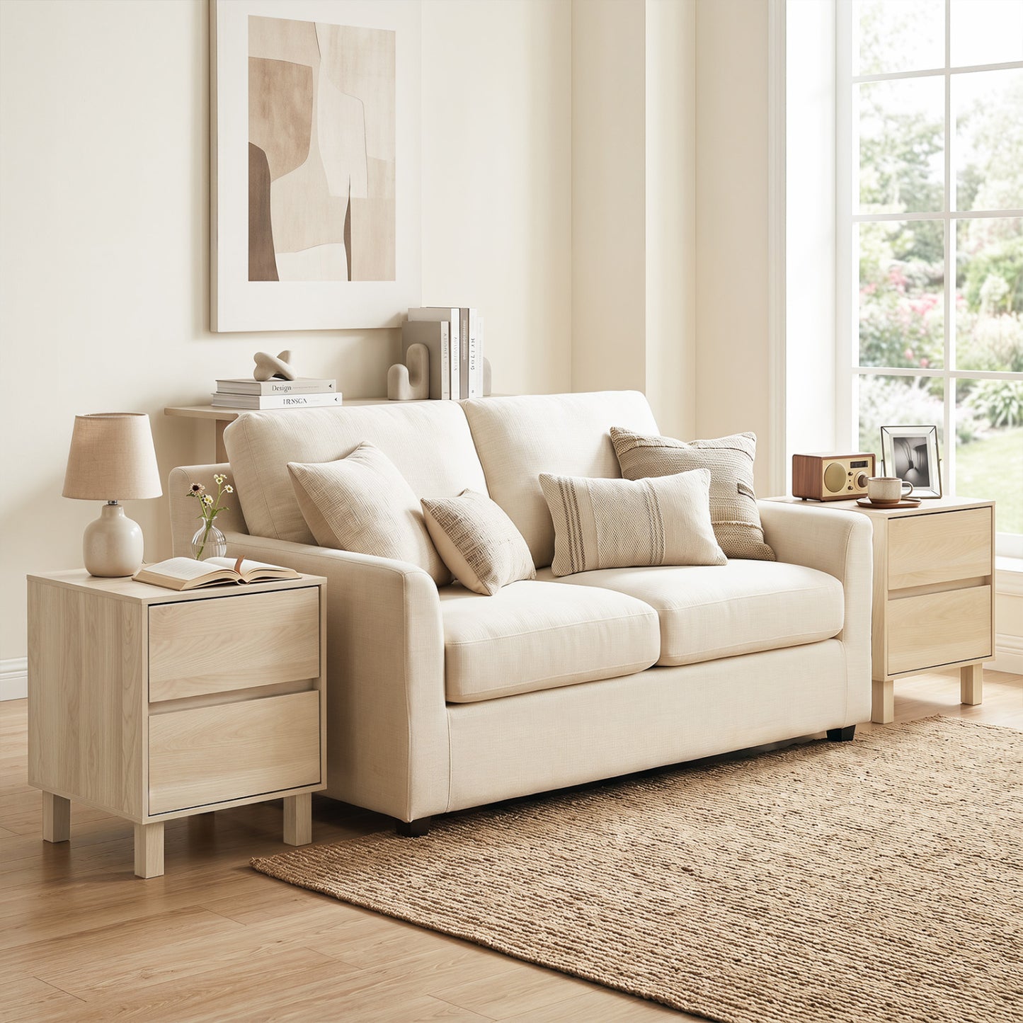 Set of 2 Modern Wooden End Table with 2 Storage Drawers, Natural End & Side Tables at Gallery Canada