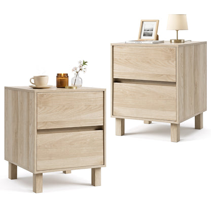 Set of 2 Modern Wooden End Table with 2 Storage Drawers, Natural End & Side Tables Natural at Gallery Canada