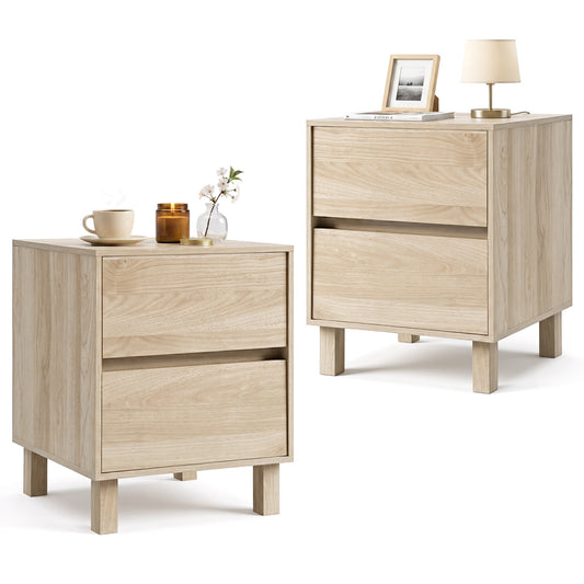 Set of 2 Modern Wooden End Table with 2 Storage Drawers, Natural End & Side Tables Natural at Gallery Canada