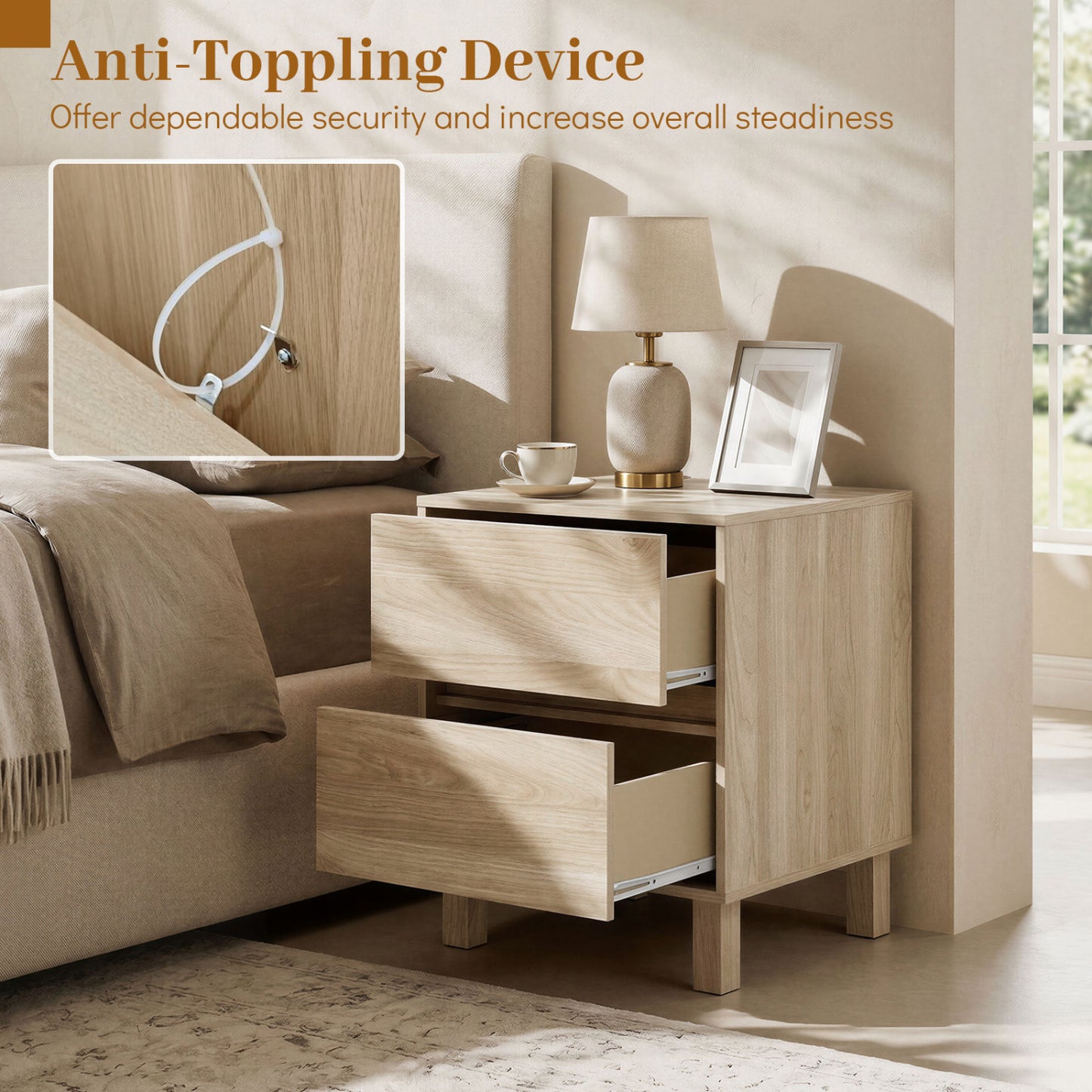 Set of 2 Modern Wooden End Table with 2 Storage Drawers, Natural End & Side Tables at Gallery Canada