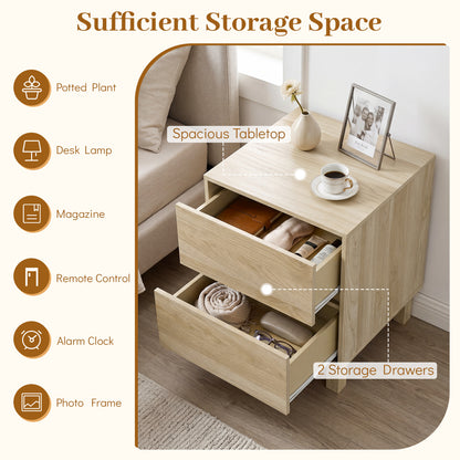 Set of 2 Modern Wooden End Table with 2 Storage Drawers, Natural End & Side Tables at Gallery Canada