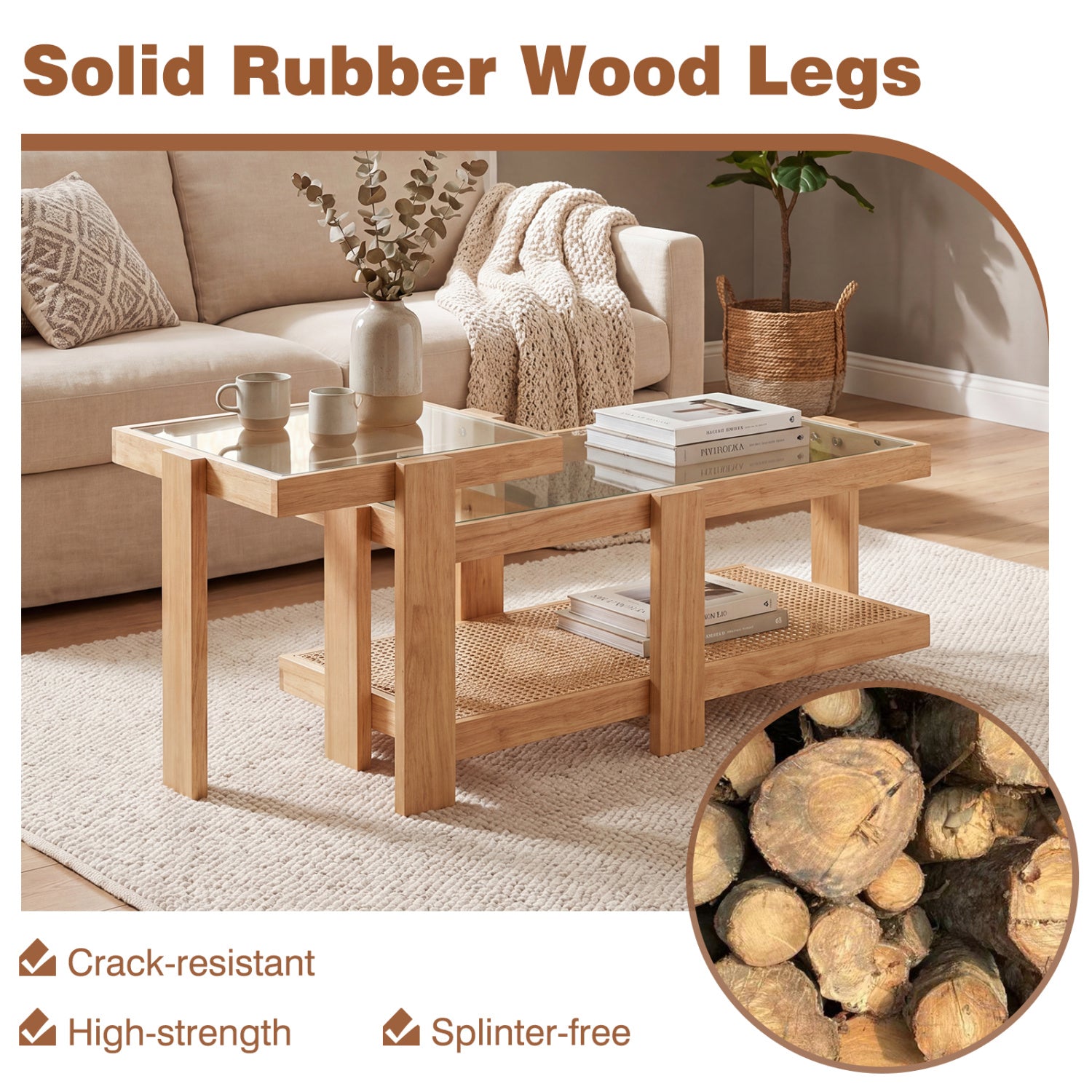 Set of 2 Nesting Coffee Table with Boho Rattan Accent Table, Natural Coffee Tables at Gallery Canada