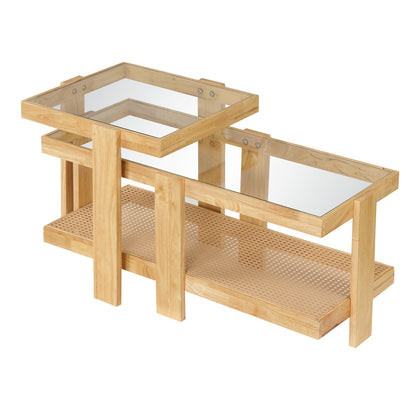 Set of 2 Nesting Coffee Table with Boho Rattan Accent Table, Natural Coffee Tables at Gallery Canada