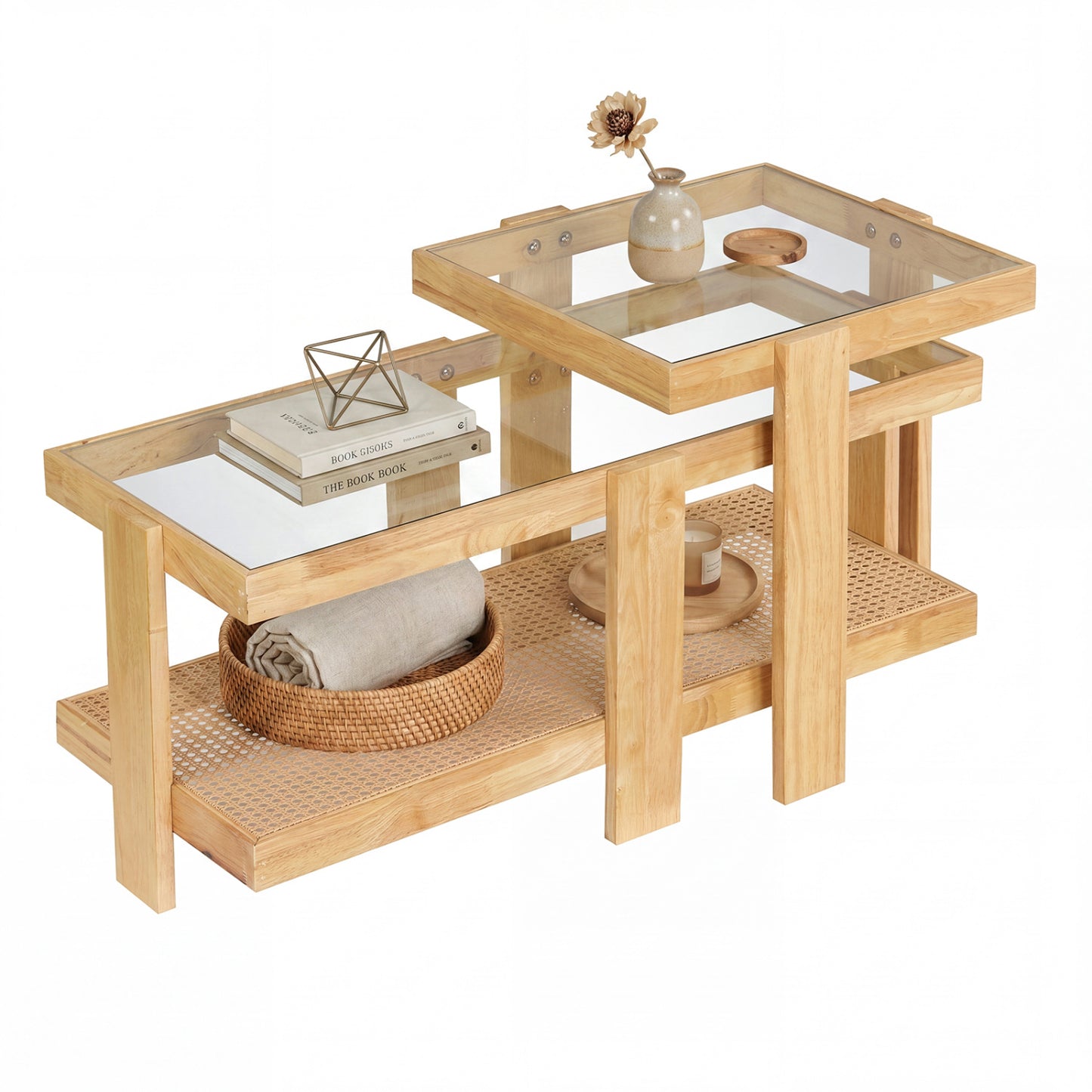 Set of 2 Nesting Coffee Table with Boho Rattan Accent Table, Natural Coffee Tables at Gallery Canada