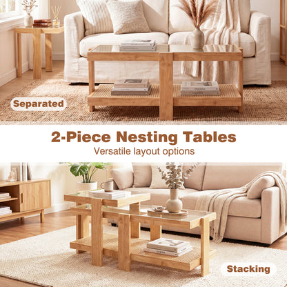 Set of 2 Nesting Coffee Table with Boho Rattan Accent Table, Natural Coffee Tables at Gallery Canada