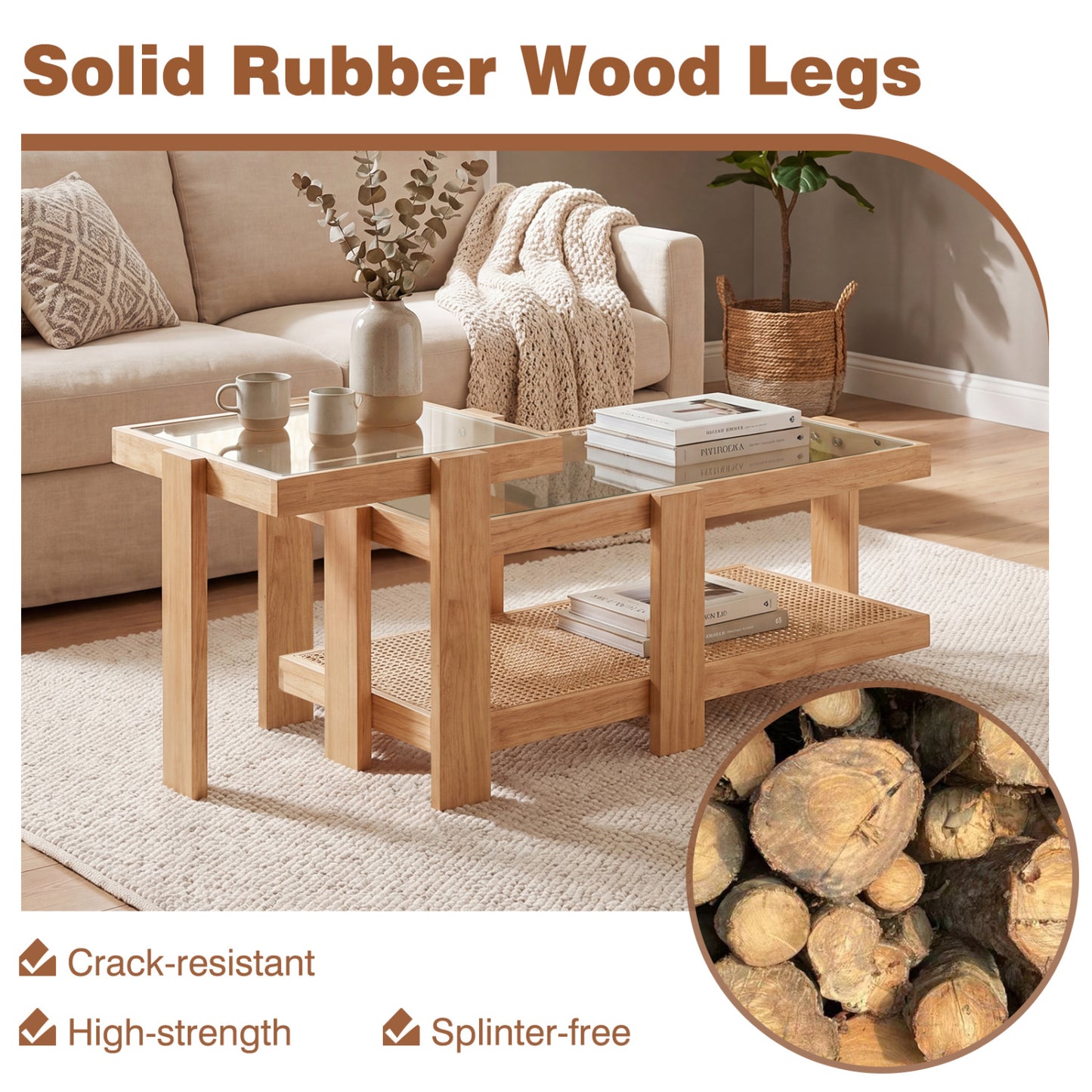 Set of 2 Nesting Coffee Table with Boho Rattan Accent Table, Natural Coffee Tables at Gallery Canada