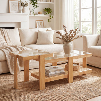 Set of 2 Nesting Coffee Table with Boho Rattan Accent Table, Natural Coffee Tables at Gallery Canada