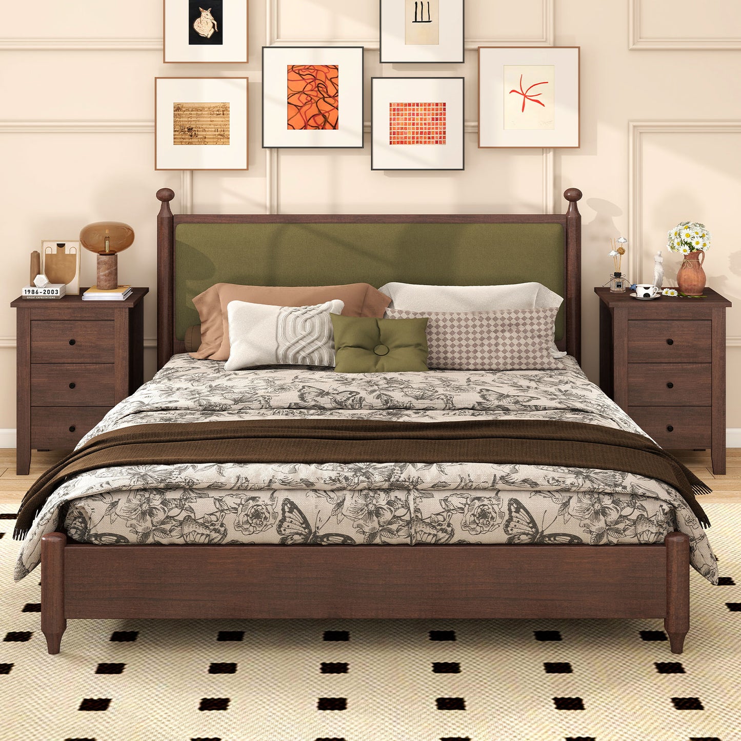 Set of 2 Nightstand End Beside Table Drawers, Walnut Bedroom at Gallery Canada