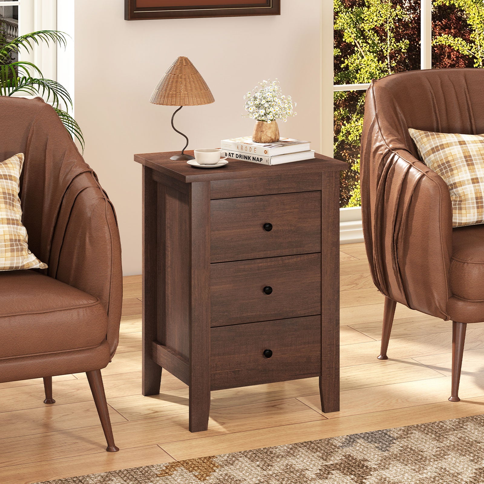 Set of 2 Nightstand End Beside Table Drawers, Walnut Bedroom at Gallery Canada