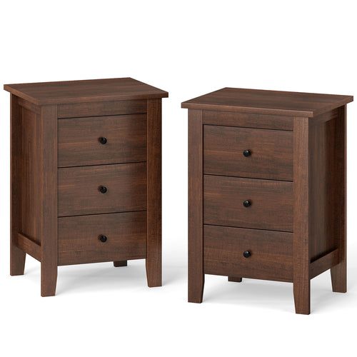 Set of 2 Nightstand End Beside Table Drawers, Walnut
