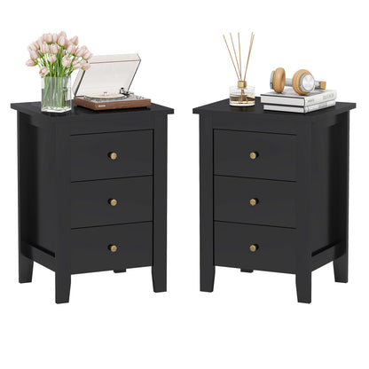 Set of 2 Nightstand End Beside Table Drawers, Black Nightstands Black at Gallery Canada