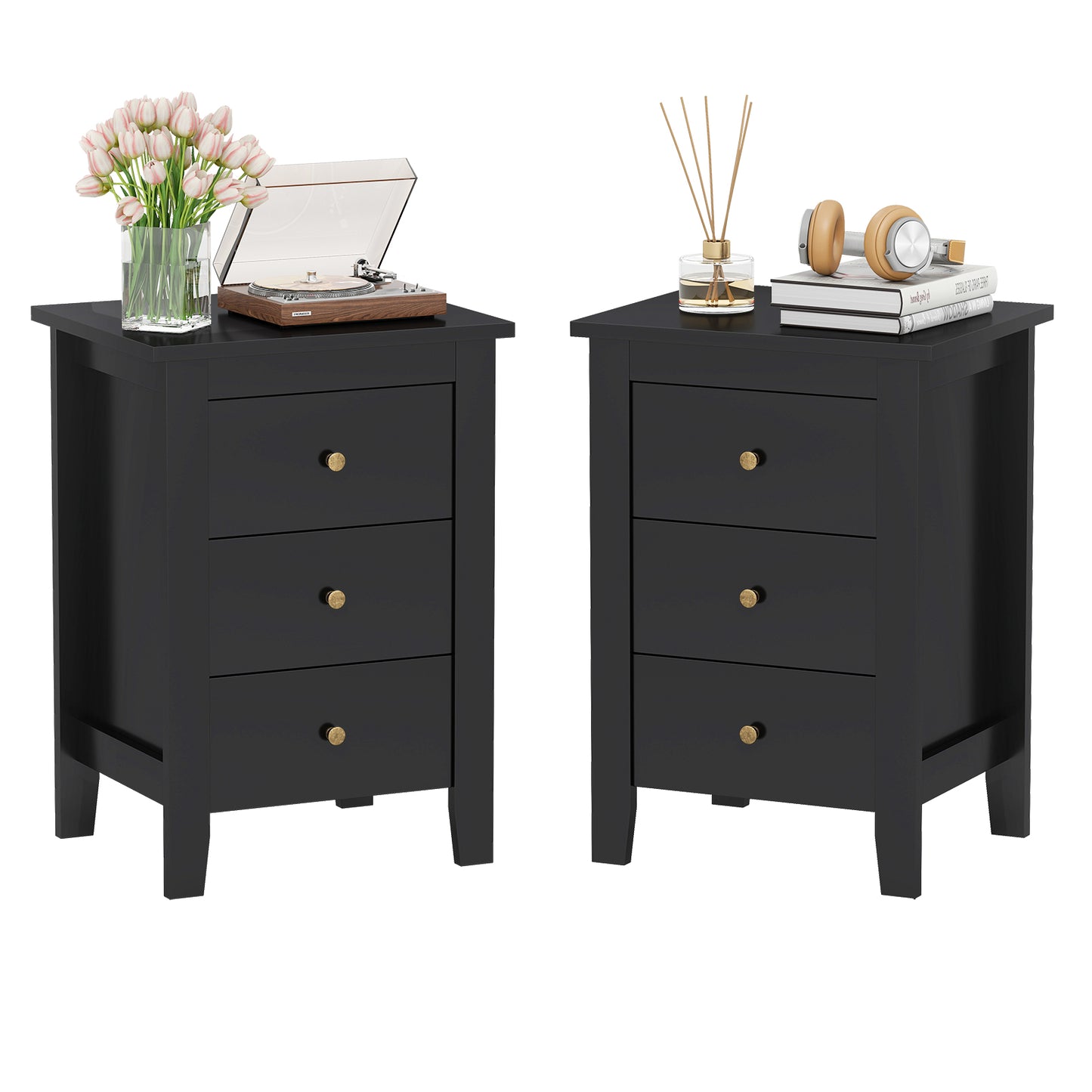 Set of 2 Nightstand End Beside Table Drawers, Black Nightstands at Gallery Canada