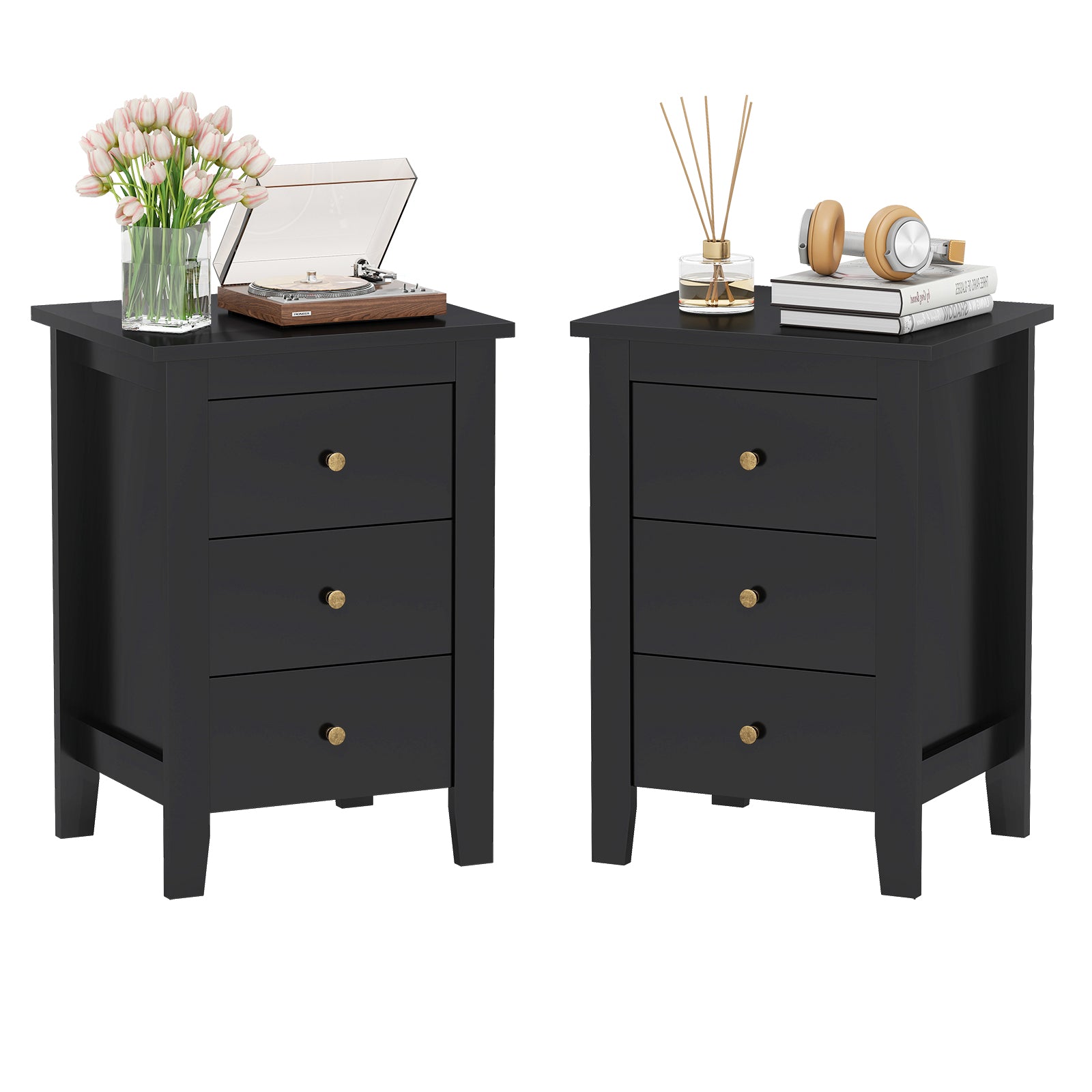 Set of 2 Nightstand End Beside Table Drawers, Black Nightstands at Gallery Canada