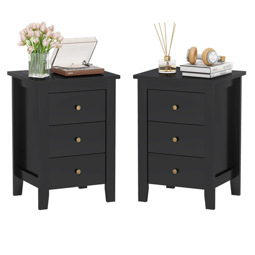 Set Of 2 Nightstand End Tables, With Drawers, Black