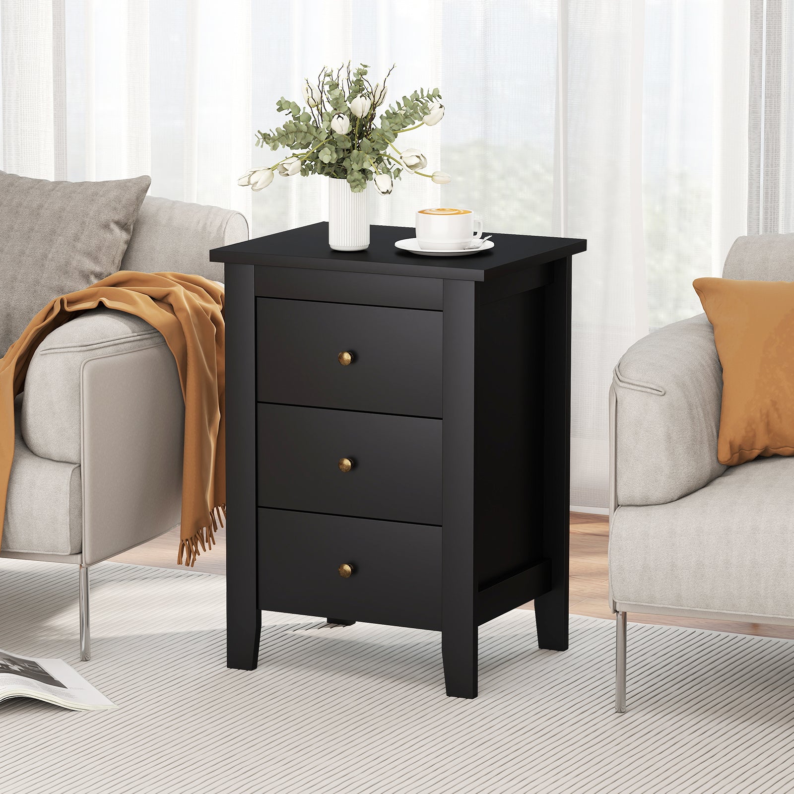 Set of 2 Nightstand End Beside Table Drawers, Black Nightstands at Gallery Canada