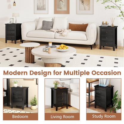 Set of 2 Nightstand End Beside Table Drawers, Black Nightstands at Gallery Canada