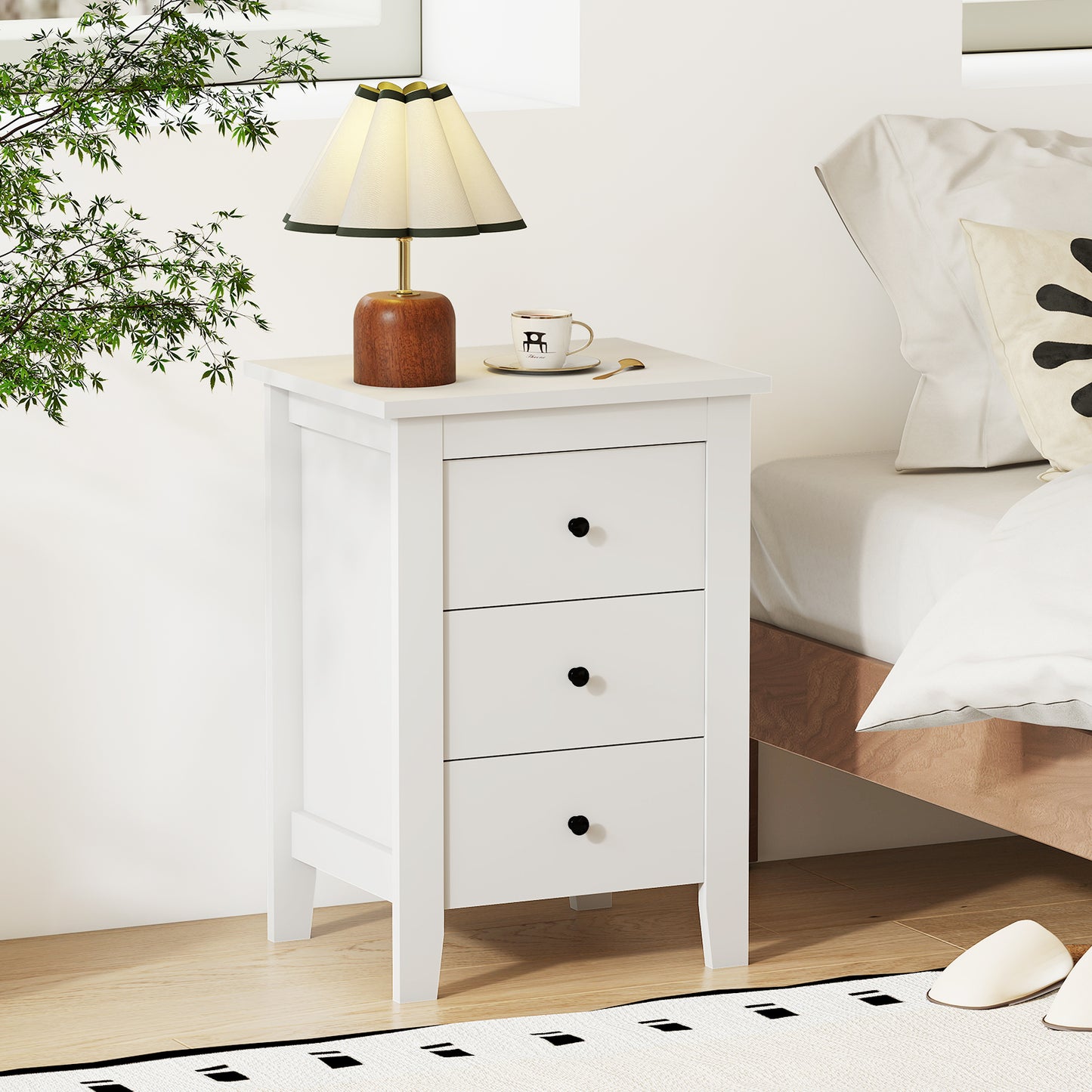 Set of 2 Nightstand End Beside Table Drawers, White Nightstands at Gallery Canada