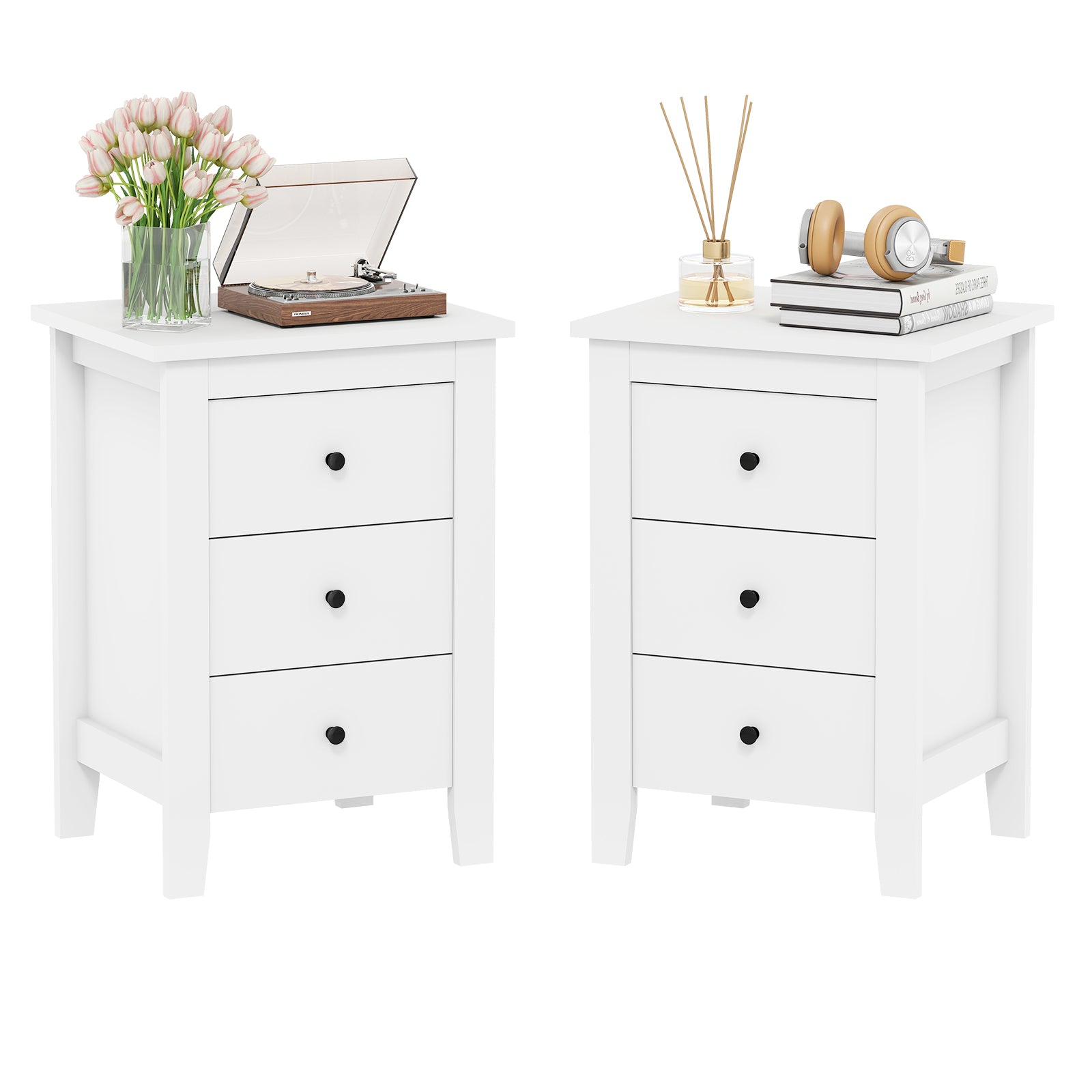 Set of 2 Nightstand End Beside Table Drawers, White Nightstands at Gallery Canada