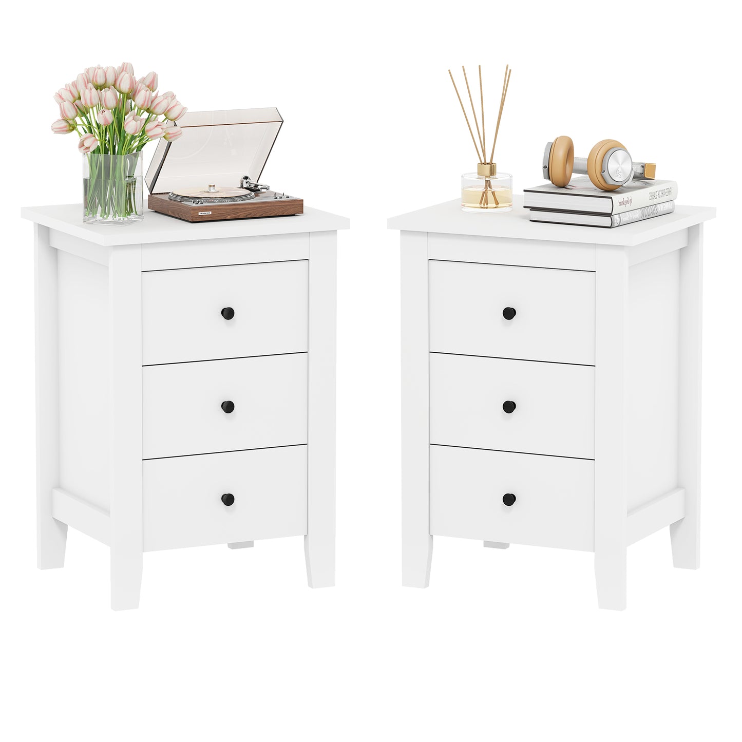 Set Of 2 Nightstand End Tables With Drawers, White Nightstands White at Gallery Canada