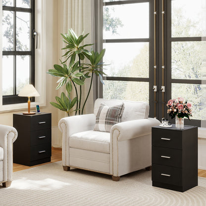 Set of 2 Nightstand with Charging Station End Table with 3 Storage Drawers Bedside Table for Bedroom, Black Nightstands at Gallery Canada