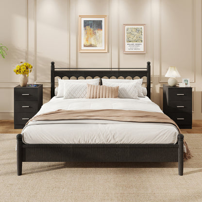 Set of 2 Nightstand with Charging Station End Table with 3 Storage Drawers Bedside Table for Bedroom, Black Nightstands at Gallery Canada