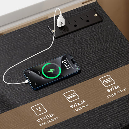 Set of 2 Nightstand with Charging Station End Table with 3 Storage Drawers Bedside Table for Bedroom, Black Nightstands at Gallery Canada