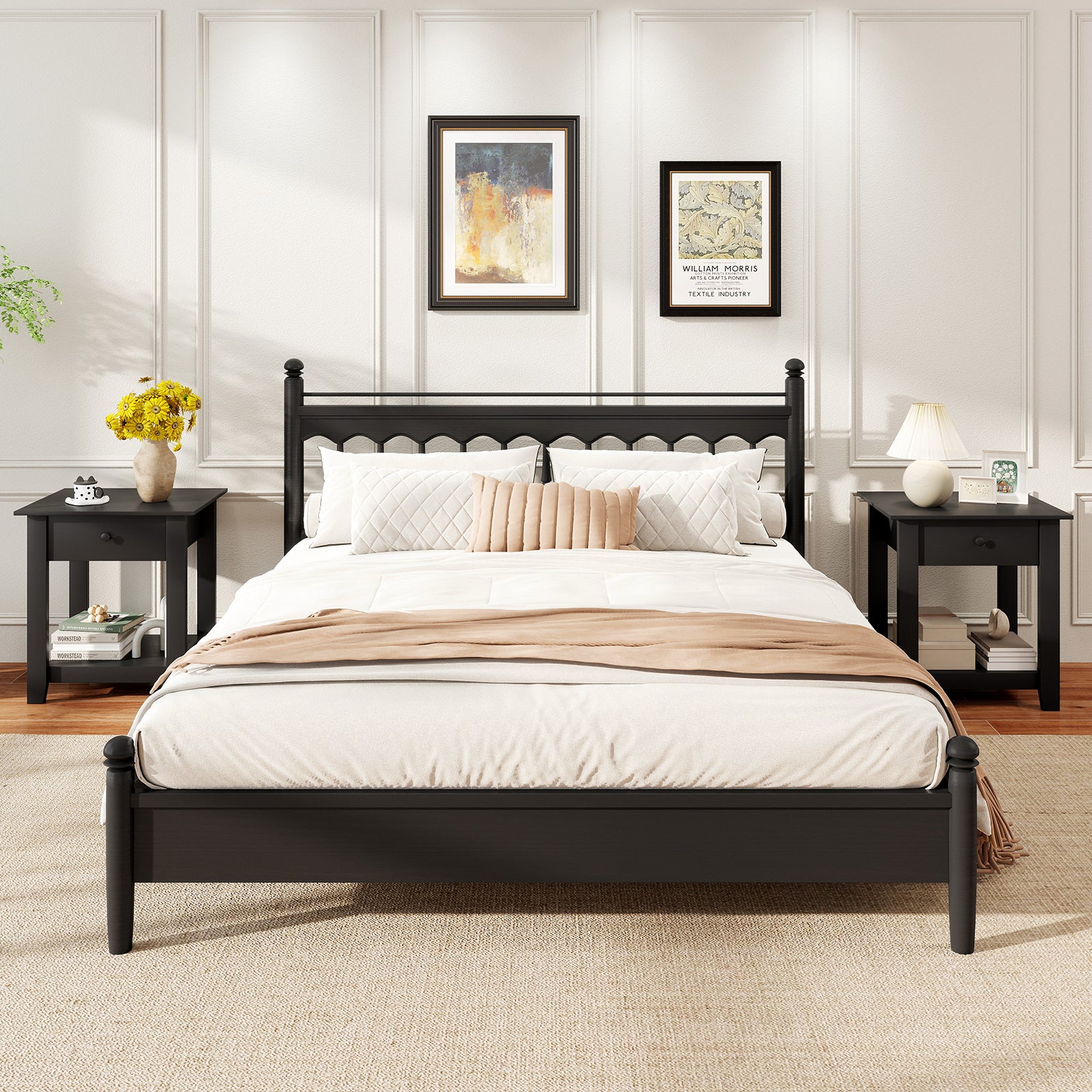 Set of 2 Nightstand with Drawer 3-Tier Modern Bedside Table with Open Shelf and Storage, Black Nightstands at Gallery Canada