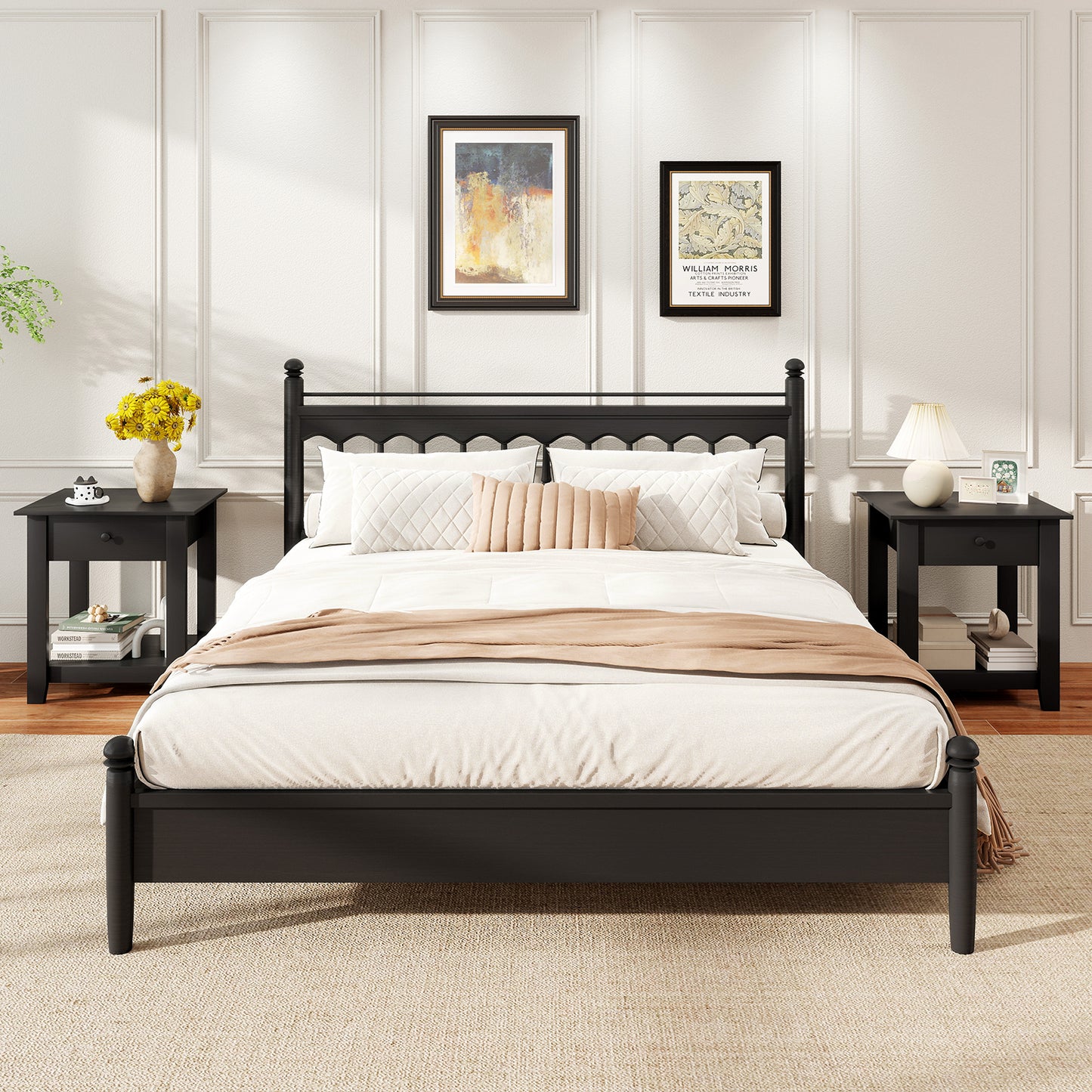 Set of 2 Nightstand with Drawer 3-Tier Modern Bedside Table with Open Shelf and Storage, Black Nightstands at Gallery Canada