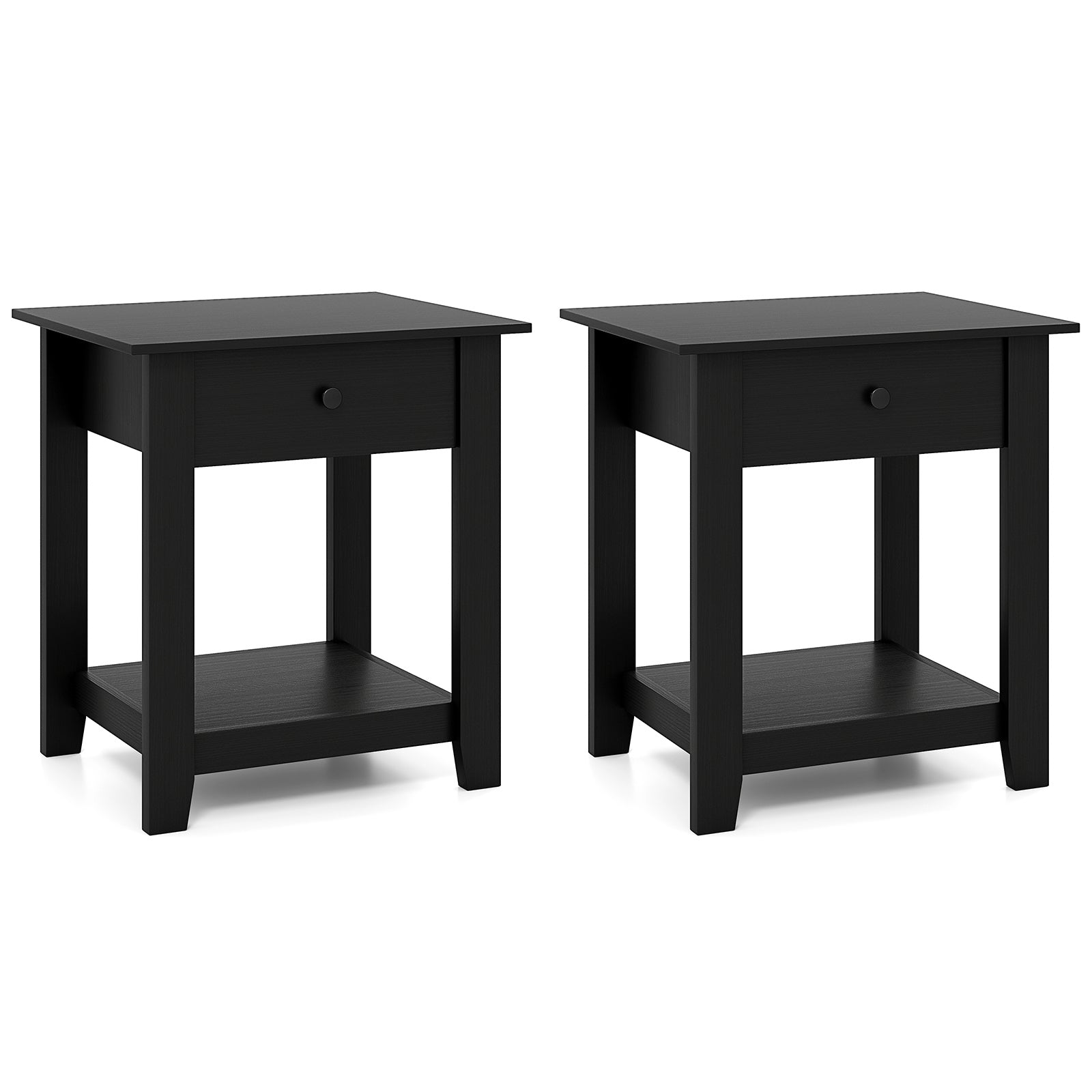 Set of 2 Nightstand with Drawer 3-Tier Modern Bedside Table with Open Shelf and Storage, Black Nightstands Black at Gallery Canada