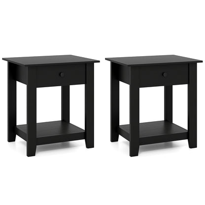 Set of 2 Nightstand with Drawer 3-Tier Modern Bedside Table with Open Shelf and Storage, Black Nightstands Black at Gallery Canada