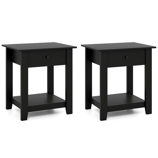 Set of 2 Nightstand with Drawer 3-Tier Modern Bedside Table with Open Shelf and Storage, Black Nightstands Black at Gallery Canada