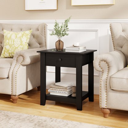 Set of 2 Nightstand with Drawer 3-Tier Modern Bedside Table with Open Shelf and Storage, Black Nightstands at Gallery Canada