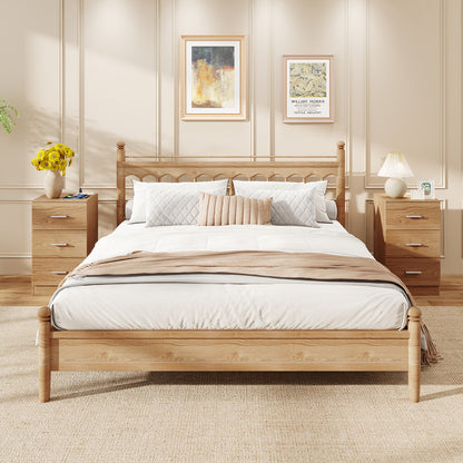 Set of 2 Nightstand with Charging Station End Table with 3 Storage Drawers Bedside Table for Bedroom, Natural Nightstands at Gallery Canada